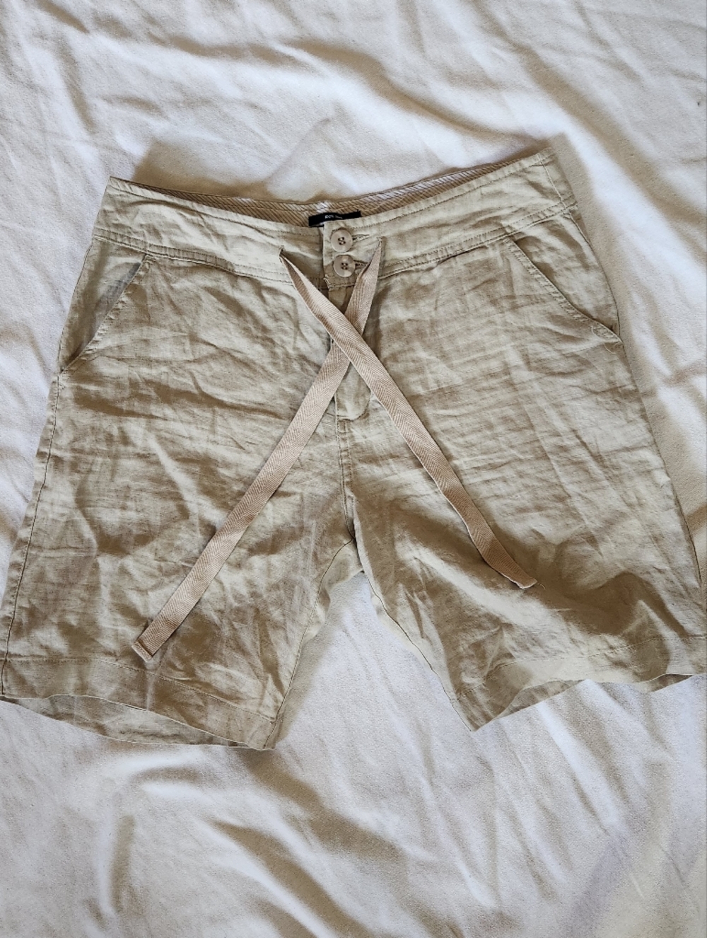 Jones New York 100% Linen Shorts Size 8 Neutral Beige Drawstring Lagenlook